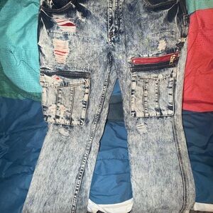 Heritage America men’s Light Wash Distressed Cargo Jeans size 34